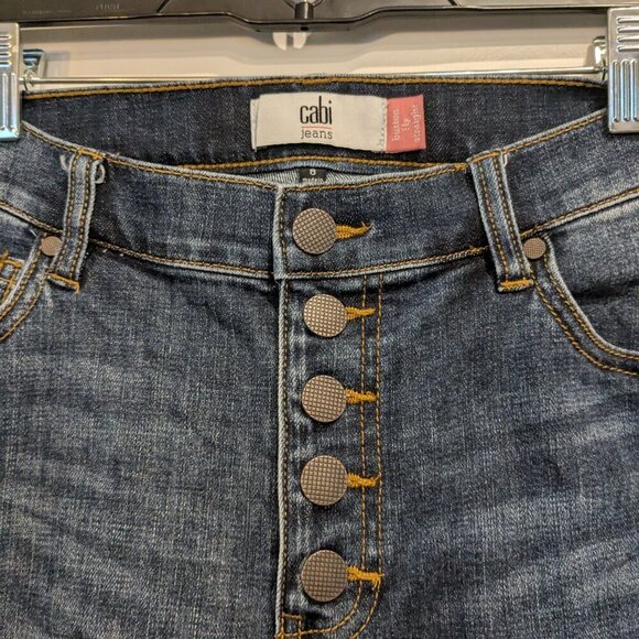 CAbi Straight Button-Fly Jeans Women's 8 Distressed Blue Dark Wash Denim #6068 - Picture 5 of 15